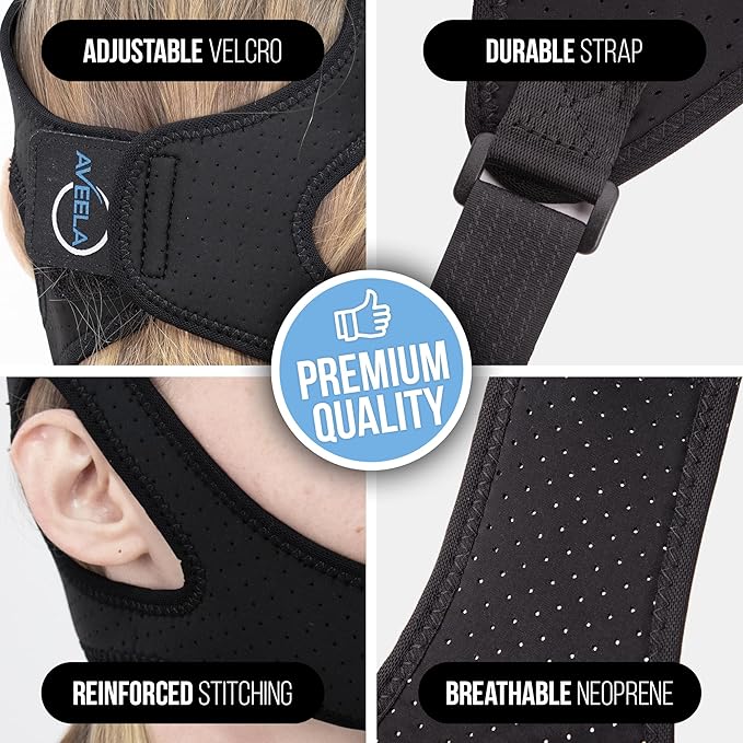 AVEELA Chin Strap for Sleeping and CPAP Users | Anti Snoring Chin Strap, Adjustable Jaw Strap for Sleep Apnea, Stop Snoring Solution for Men and Women, Comfortable Fit to Keep Mouth Closed – Medium