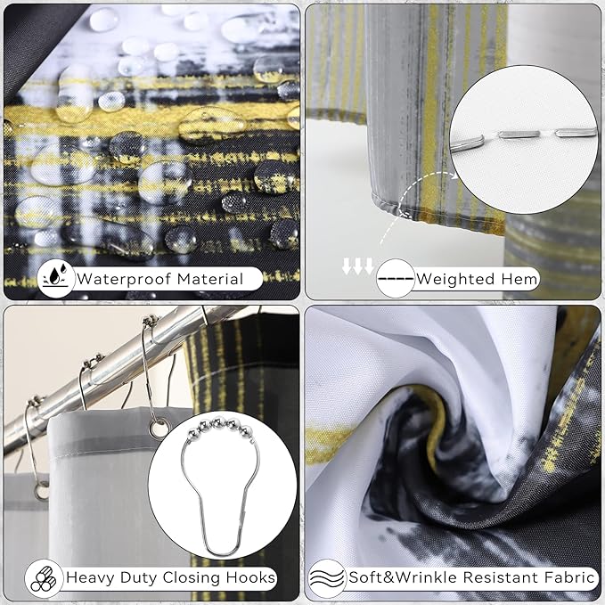 Bathroom Accessories Set - 25PC Bathroom Set with Shower Curtain and Rugs, Black Bathroom Set, Bathroom Accessory Set with Press-on Lid Trash Can, Soap Dispenser and Qtip Holders