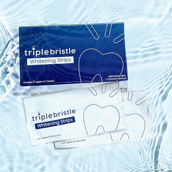 Triple Bristle Teeth Whitening Strips for Adults | Sensitive Teeth Friendly | 14 Teeth Strips Per Box | Whitening Strips Without Sensitivity | Mint + Coconut