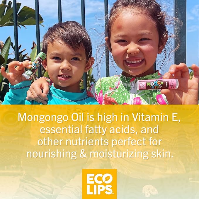 Eco Lips Mongo Kiss Organic Lip Balm 4 Pack - 100 Percent USDA Organic - Soothe, Moisturize Dry, Cracked and Chapped Lips - Made in USA (Peppermint & Vanilla Honey)