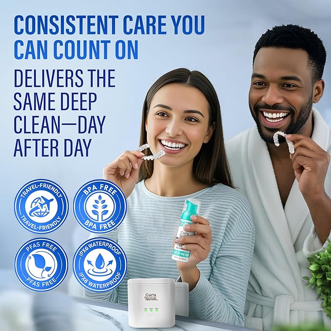 GuruNanda Retainer Cleaner Set – Ultrasonic & UV Cleaning Pod & Aligner Cleaning Foam, Deep Clean & Odor Neutralization for Retainers, Aligners, Dentures & Mouthguards