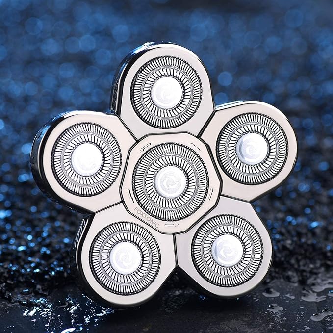 FOXSONIC Silvery Men's Electric Shaver Replacement Heads Electric Razor Blade Replacement Head 6 Blades Head Shaver replacement Bald Shaver Head Blade