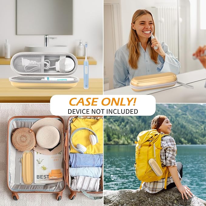 Toothbrush Travel Case for Oral B/Oral-B Pro 1000 1500 5000 7000 & Philips Sonicare 4100 1100 5300 5100 6100/iO Electric Toothbrush, Hard Protective Storage Bag (Dazzling Gold with toothbrush cap)