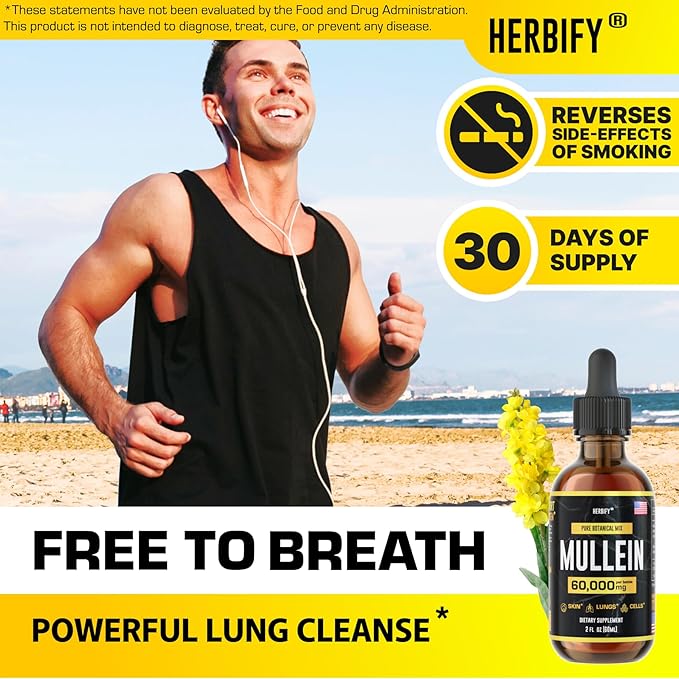 HERBIFY Mullein Extract 2 oz Tincture for Respiratory Health, Mullein Leaf and Flowers Blend (Verbascum Densiflorum)