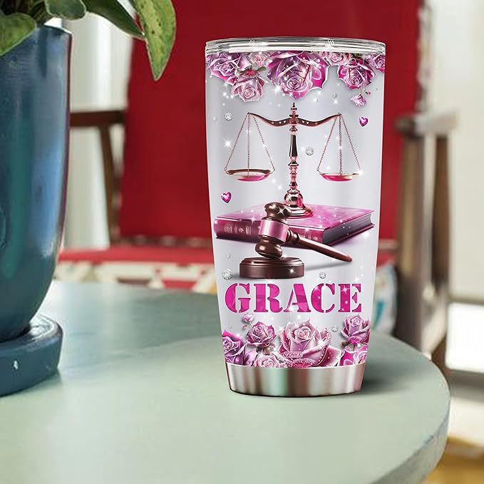Personalized Female Lawyer Gifts Insulated Stainless Steel Water Bottle With Lid 20oz Travel Mug Coffee Tumbler Cup For Wife Daughter Mom Women Christmas Birthday Mother's Day Valentine