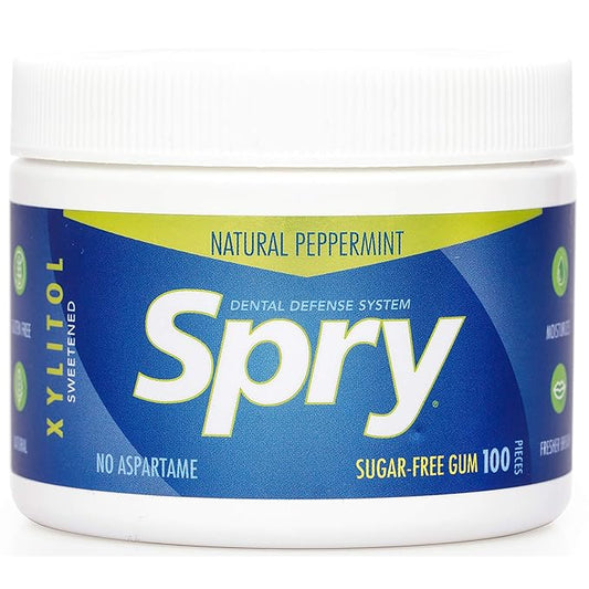 Spry Fresh Natural Xylitol Chewing Gum Dental Defense System - Aspartame-Free, Sugar-Free, Non-GMO, Gluten-Free (Peppermint, 100 Count - Pack of 1)
