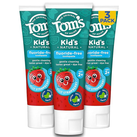 Tom's of Maine Natural Kid's Fluoride Free Toothpaste, Ages 2+, Silly Strawberry, 5.1 oz. 3-Pack (back in original formula)