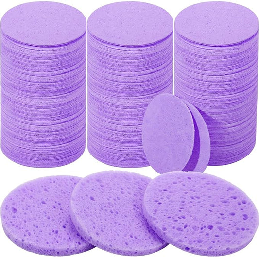 Amyhill 300 Count Compressed Facial Sponges Natural Face Sponges for Cleansing Disposable Facial Exfoliating Pads for Estheticians(Purple)