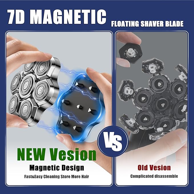 Universal Replacement Heads for Blade,Replacement Blades Compatible with Most Major Head Shaver Brands, Easy-to-Install Electric Razor Shaver Heads for Bald Men. (7 Silver Magnetic)
