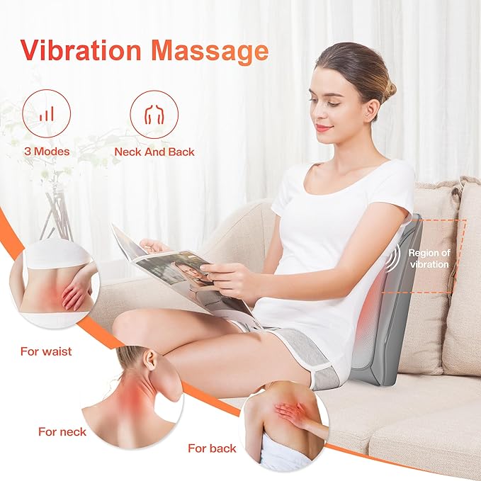 COMFIER Shiatsu Neck and Back Massager with Heat & Vibration, 3D Deep Kneading Back Massage for Pain Relief, Home Office Use,Gift for Her/Him,Gray