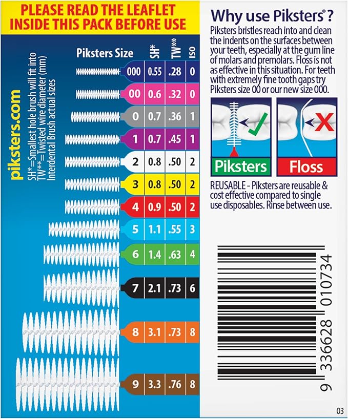Piksters Interdental Brushes, 35 pk, Size 1, Interdental Tooth Brush for Tight Gaps, Gum Soft Bristles for Plaque Removal, Safe for Braces