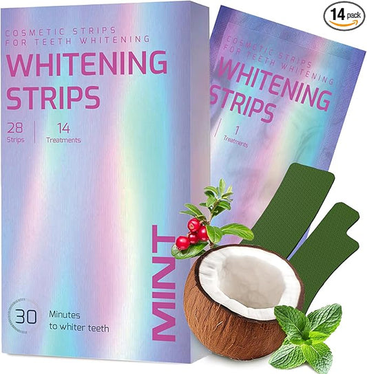 Gentle Teeth Whitening Strips - (28 Stripes) Bleaching Teeth Free of Peroxide for a Radiant Smile - Gentle Tooth whitening