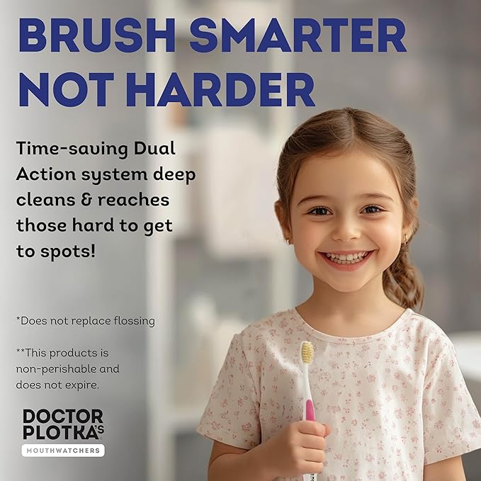 MOUTHWATCHERS Soft Childrens Flossing Manual Toothbrush, Set of 2, Blue Toothbrushes for Kids & Teens, Ultra Clean, by Dr. Plotka's