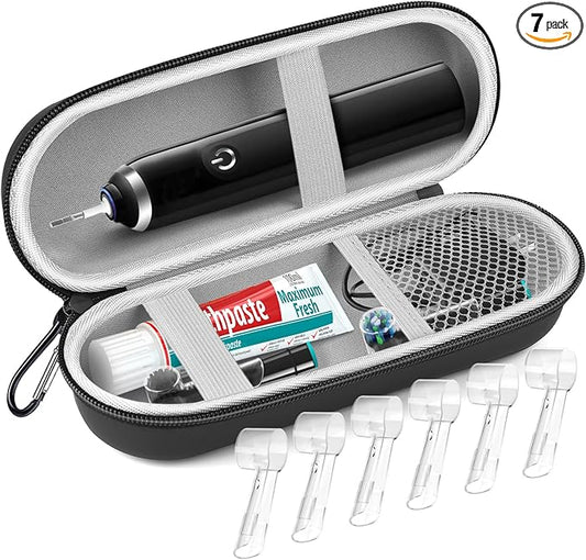 Electric Toothbrush Travel Case, Hard Storage Case with 6pcs Cover Caps, Fits for Oral-B/Oral-B Pro/Philips Sonicare Electric Toothbrush