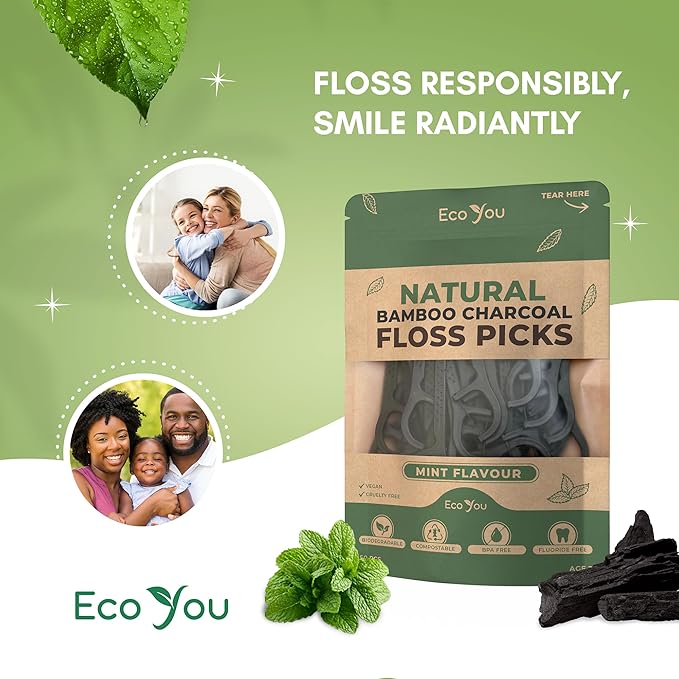 Biodegradable Floss Picks | 200 Count (4 Pack) | Mint Flavor, Candililla Wax | Sustainable & Reusable | Vegan & Cruelty-Free | Bamboo Floss Picks, Bamboo Toothpicks