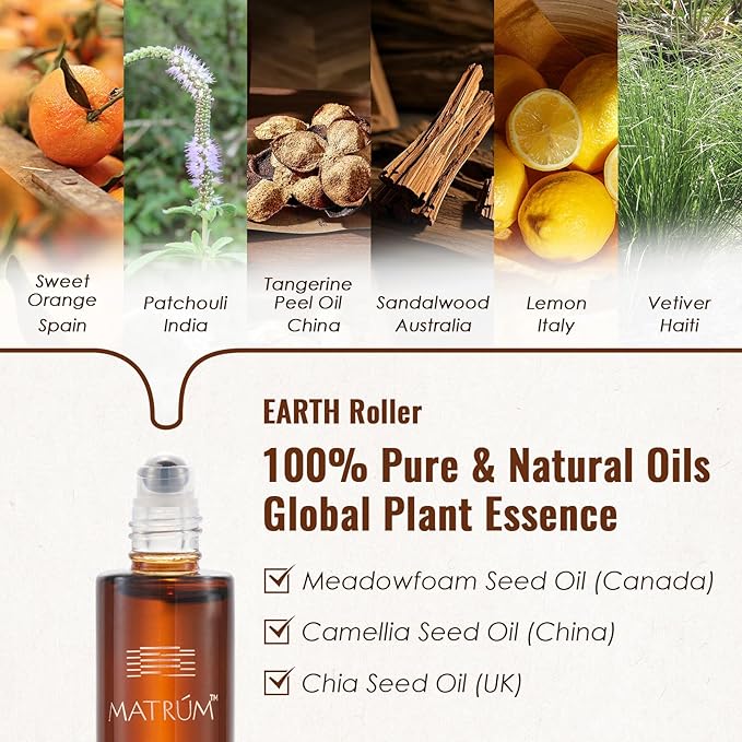 MATRUM Deep Relax & Ease Anxiety Essential Oil Roll On Set, 100% Pure Aromatherapy Oils for Stress Relief, Calming & Emotional Balance, Pet Friendly, Portable, Wood & Earth Duo, 1 Fl Oz