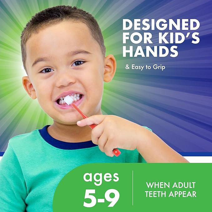 Brilliant Oral Care Kids Toothbrush with Soft Bristles and Round Head, for a Child Approved, Easy to Use All-Around Clean Mouth, Ages 5-9 Years, Red, 1 Pack
