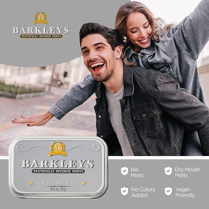 Barkleys Aniseed Breath Mints - Strong Aniseed Flavor Cool Mint Candy For Party, After Dinner, Wedding, Every Day Use - Vegan Breath Mints In Reusable Classic Travel Tins, 6 Pack - 50 Count Each