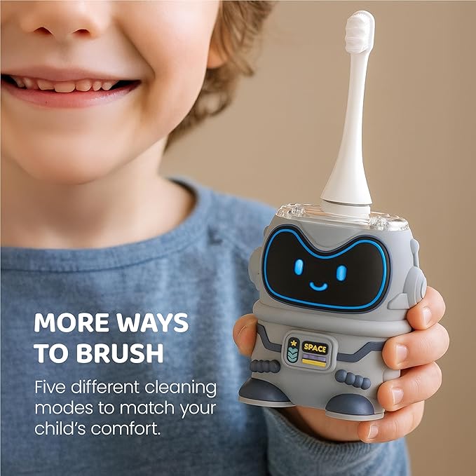 Well Before Kids U Shaped Electric Toothbrush with 5 Brush Heads, Ultrasonic, 5 Modes, IPX7 Waterproof Design (Spaceman, Blue Ages 2-7)