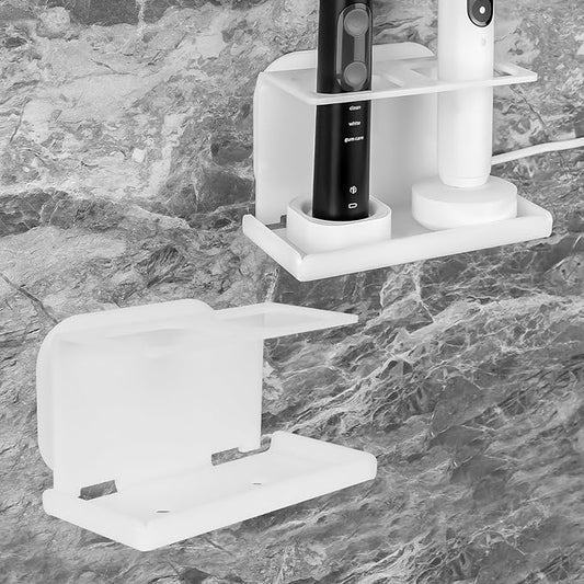 2Pack Electric Toothbrush Holder Wall Mounted, Electric Toothbrush Cord Organizer Holds 2 Chargers, Self Adhesive Electric Toothbrush Stand for Bathroom, Medicine Cabinet, Dorm(White)