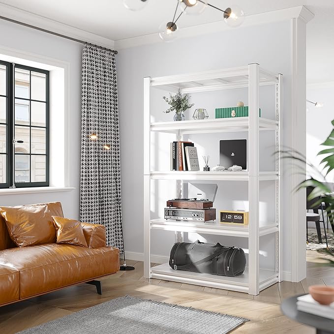 Raybee Garage Shelving Heavy Duty White Garage Storage Shelves 2010LBS Adjustable Heavy Duty Metal Shelving Metal Shelves for Kitchen Pantry 63" X32.1" X16.6", 3 Pack