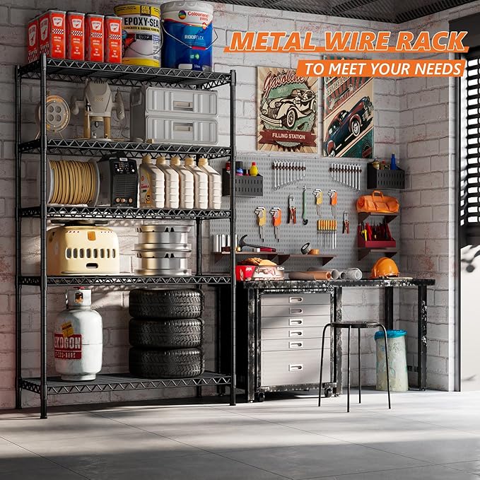 REIBII 5 Shelf Metal Shelving 72''H Storage Shelves Steel Wire Shelving for Storage Adjustable Garage Shelving Heavy Duty Shelves Storage Rack Pantry Shelves Kitchen Office Shelf,72''H X36''W X14''D
