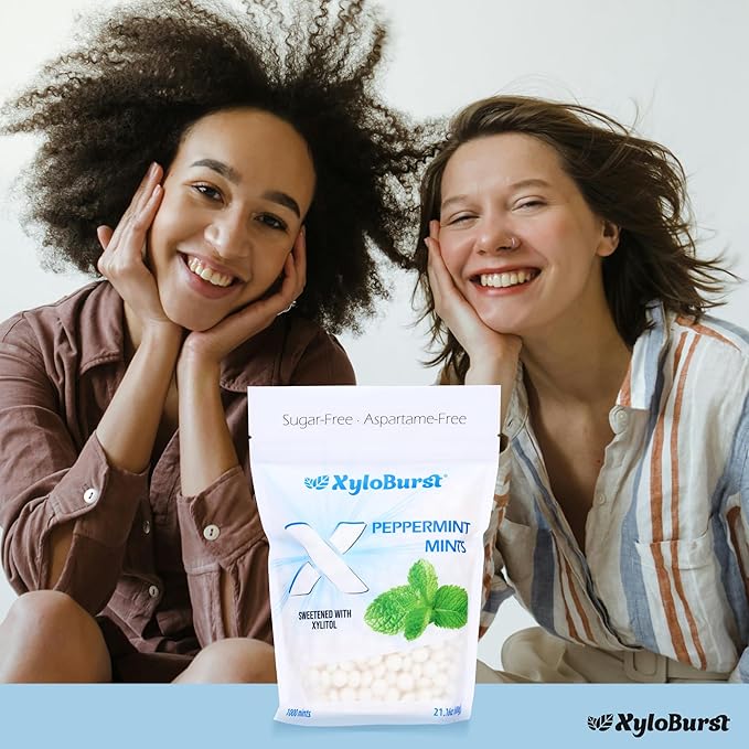 XyloBurst Xylitol Mints - Sugar Free Mints with Xylitol Candy - Aspartame Free, Gluten Free, Vegan & Keto Friendly Peppermint -1000 Count Bag