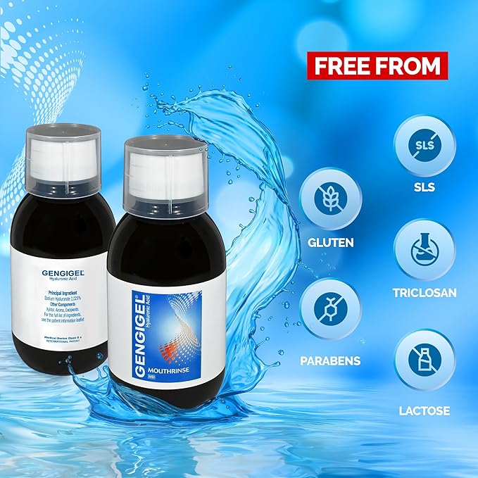 Gengigel Hyaluronic Acid Mouthrinse (150 ml), Oral Care Solution for Gum Health, Reduces Discomfort & Promotes Healing, Relieves Gum Recession & Gingivitis, No Alcohol or SLS, Vegan & Kosher