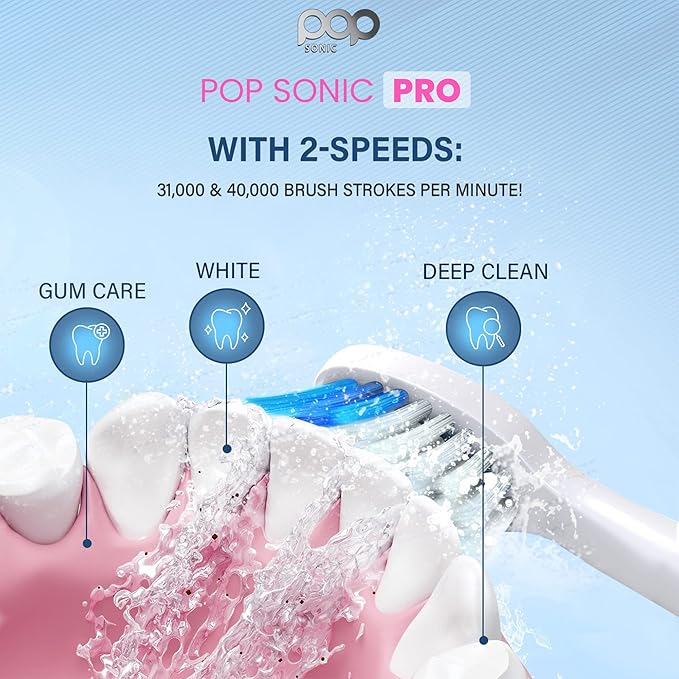 Pop Sonic Ultimate Pro Rechargeable Toothbrush (Green) - 40,000 Strokes/Min - Dupont Nylon Bristles - Teens & Adults with Quadrant Pacer & Timer