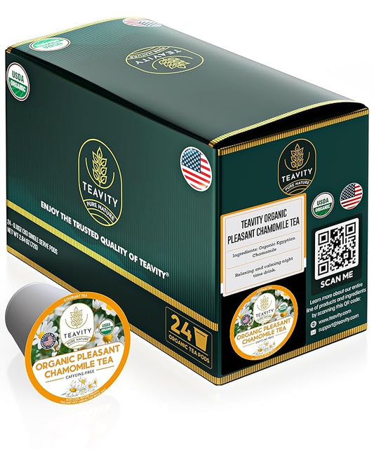 Organic Chamomile Tea Pods for Keurig - Decaf Tea Pods - Pleasant Chamomile by Teavity (24 Tea Pods)