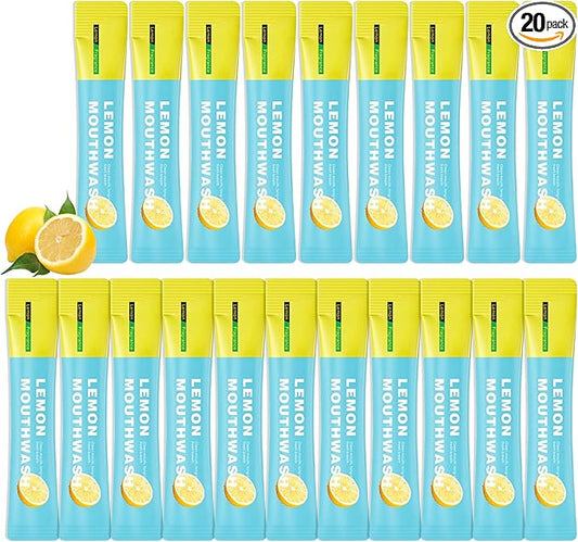 Mini Mouthwash Travel Size,Lemon Flavor Portable Individual Travel Mouth Wash for Fresh Breath, Refreshing Long Lasting Gentle Oral Care Mouthwash Packs(Pack of 20)