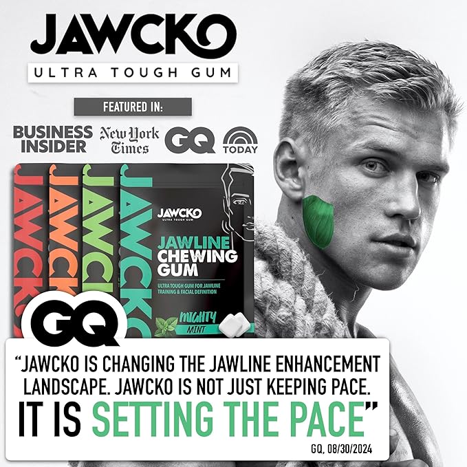 JAWCKO Ultra-Tough Jawline Chewing Gum | Get a Stronger, Squarer Jawline | Cinnamon Jaw Training Hard Gum | 15X Strength | Chisel, Sculpt, & Tone your Jaw | Facial Fitness Mewing Gum | 40 Pieces/Pack