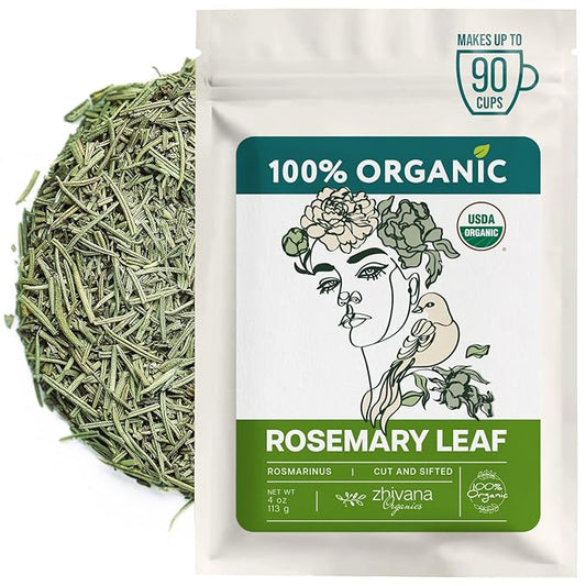 Organic Rosemary Leaf (4 oz.) (Rosmarinus officinalis) – Loose Dried Leaves – Edible Grade for Tea, Seasoning & Herbal Use
