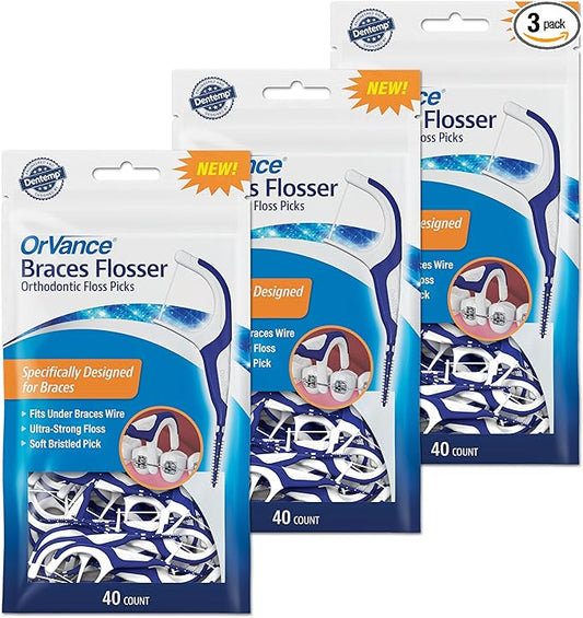 OrVance Braces Flosser - Designed for Braces for an Easy & Effective Clean, Ultra Strong Floss - 40 Count (Pack of 3)