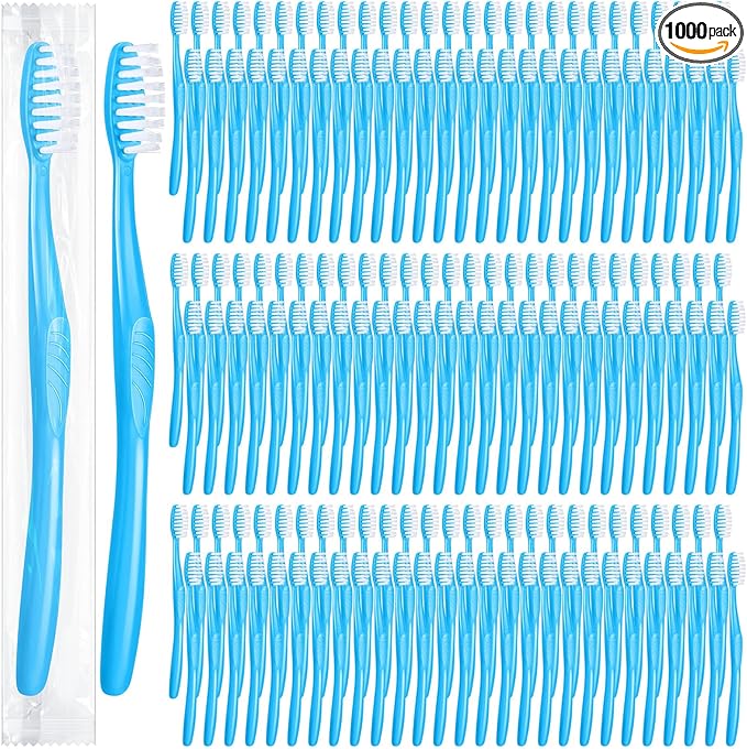 Tessco 1000 Pcs Disposable Toothbrushes Bulk Individually Wrapped Manual Soft Bristle Travel Toothbrushes Single Use Toothbrush for Homeless Hotel Toiletries Camping Office(Blue)