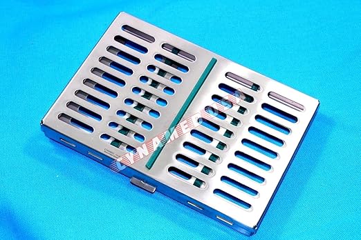 German Stainless 1 Dental Sterilization Cassette Rack Tray Box for 10 Surgical Instruments-Green