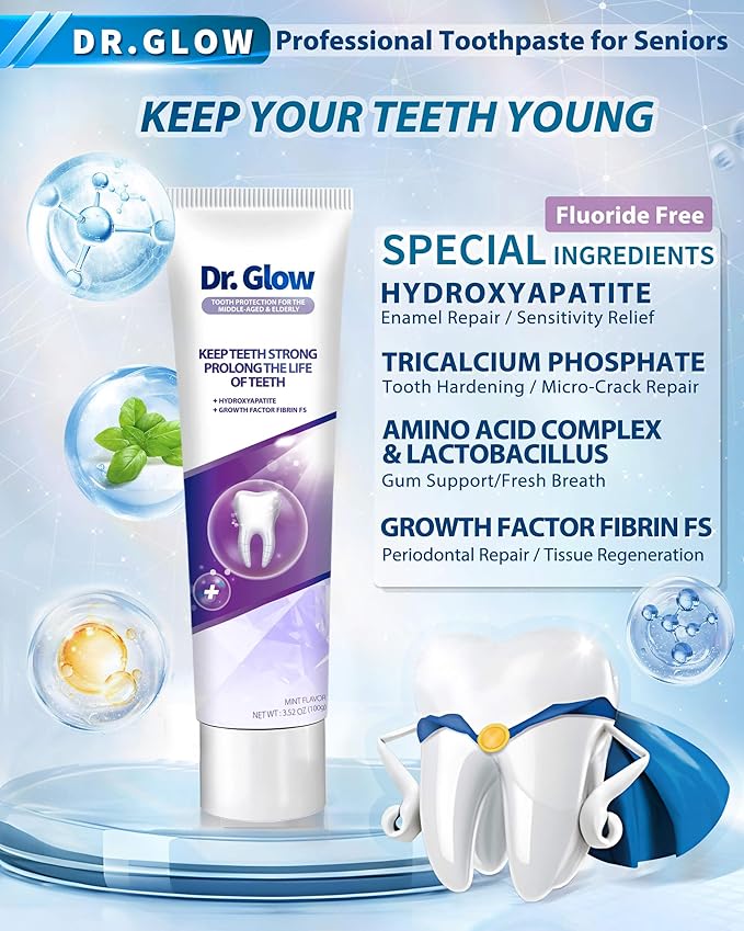 Gingivitis Treatment Toothpaste for Elderly & Mid-Aged, Gum Repair for Receding Gums Hydroxyapatite Toothpaste, Periodontal Disease Treatment for Seniors, Fluoride Free Gum Disease Treatment