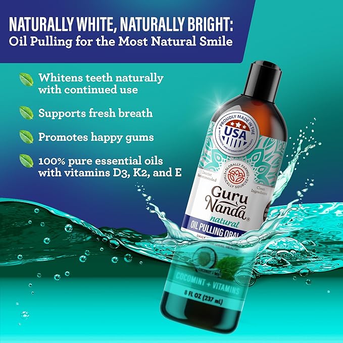 GuruNanda Total Smile Makeover Kit Regular with Cocomint Oil Pulling, Dual Barrel Whitening Mouthwash, Whitening Strips & Butter on Gums Toothbrushes
