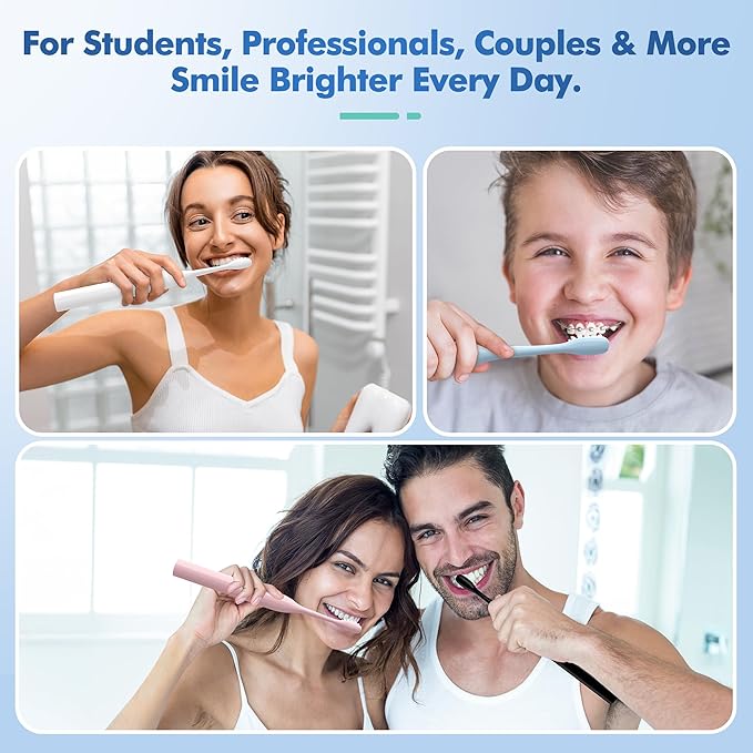 Sonic Electric Toothbrush with 8 Brush Heads, Rechargeable Toothbrush with Fast Charge 4 Hours Last 60 Days, 2-Min & 30s Smart Timer, IPX7 Waterproof(White)