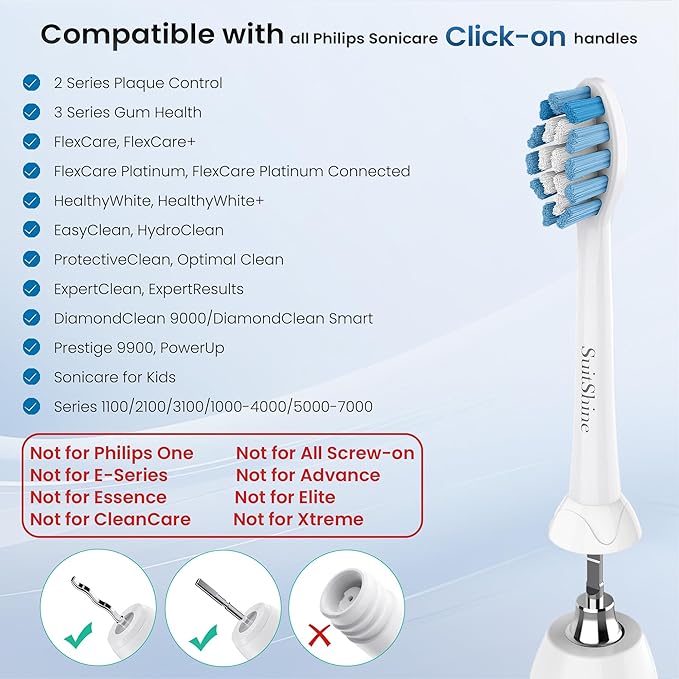 Replacement Toothbrush Heads Compatible with Philips Sonicare and More Click-on Handles 8 Pack Blackwhite