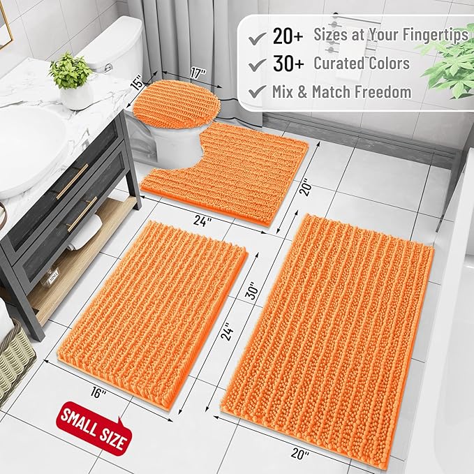 Arotive Luxury Chenille Bathroom Rug Mat, Extra Soft Thick Absorbent Shaggy Bath Rugs, Non-Slip Machine Wash Dry, Plush Bath Mats for Bathroom, Shower and Tub, 60x24, Orange