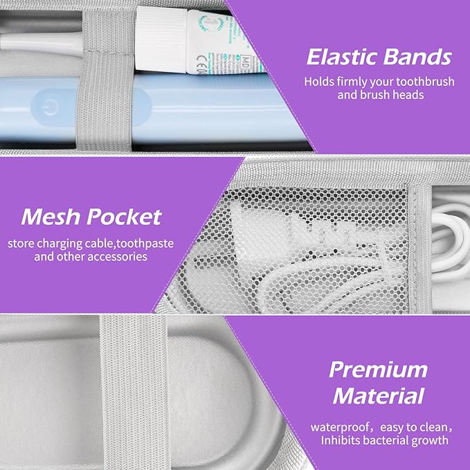 Toothbrush Travel Case for Oral B/Oral-B Pro 1000 1500 5000 7000 & Philips Sonicare 4100 1100 5300 5100 6100/iO Electric Toothbrush, Hard Protective Storage Bag (Light purple case with toothbrush cap)