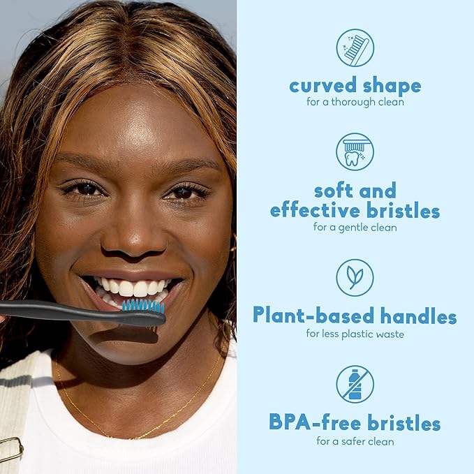The Humble Co Plant-Based Soft Bristle Toothbrushes, 5 Pack - Manual Tooth Brush Set for Adults - Made with Plant Based Materials & BPA-Free Bristles - Dental Oral Care & Hygiene
