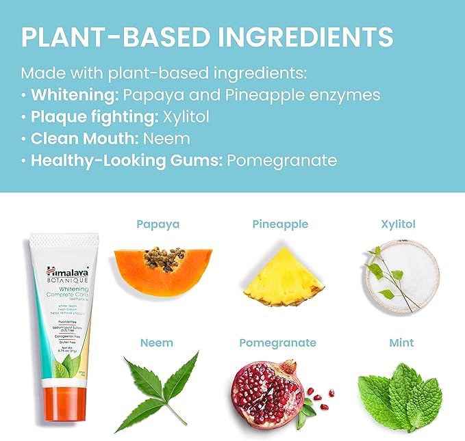 Himalaya Botanique Whitening Complete Care Toothpaste, 20 Pack Travel Size, Teeth Whitening, Fights Plaque, Fluoride Free, No Artificial Flavors, SLS Free, Simply Mint Flavor, TSA Approved, 0.74 Oz