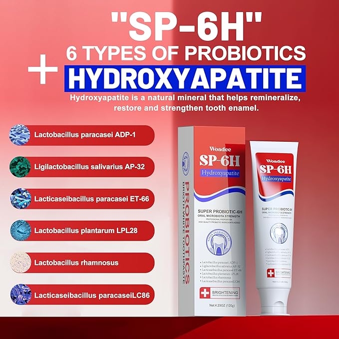 Woadee SP-6 Hydroxyapatite Toothpaste, SP-6 Probiotic Whitening Toothpaste,6 Probiotics+Hydroxyapatite Formula for Teeth Whitening, Strengthening and Enamel Protection，Mint Flavor, Fresh Breath(4)