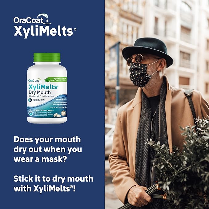 Oracoat XyliMelts for Dry Mouth Night Time or Day - Moisturizing Dry Mouth Adhering Discs, Sugar Free with Xylitol, 230 Count, Mint Flavor, 8-Hour Relief