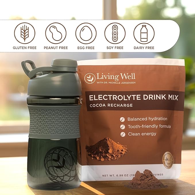 Living Well with Dr. Michelle Chocolate Electrolyte Powder – Caffeine-Free Electrolyte Drink Mix for Clean Hydration & Energy, Sugar-Free Cocoa Flavor