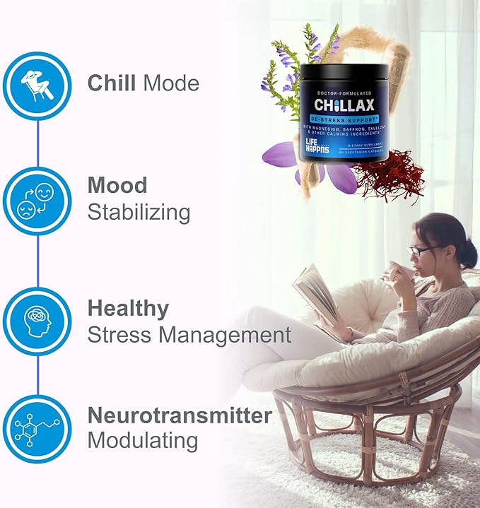 Life Happns Calm & Mood Support for Adults – Doctor-Formulated with Saffron, Magnesium, L-Theanine & Skullcap for Stress Relief & Emotional Balance | Non-Drowsy Natural Relaxation Supplement
