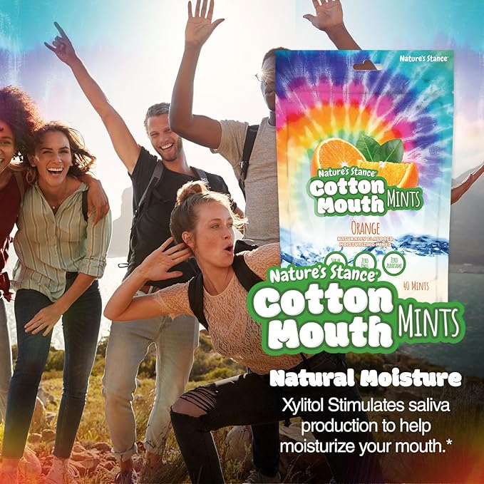 Nature’s Stance Cotton Mouth Xylitol Mints, Dry Mouth Lozenges Sugar Free, Mouth-Watering Mints - Stimulates Saliva & Freshens Breath, 40 Count (Orange)