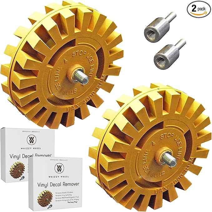 4-Inch Car Sticker Remover Kit - 2 Pack, Soft Rubber Decal Eraser Wheel Tool for Cars - Safe Adhesive Remover for Glass and Metal - Emblem and Vinyl Lettering Removal with Drill Adapter